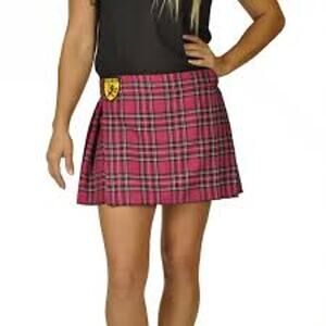 Sport Kilt Mini Skirt Pink Stewart Tartan Pleated Schoolgirl Preppy Women Medium